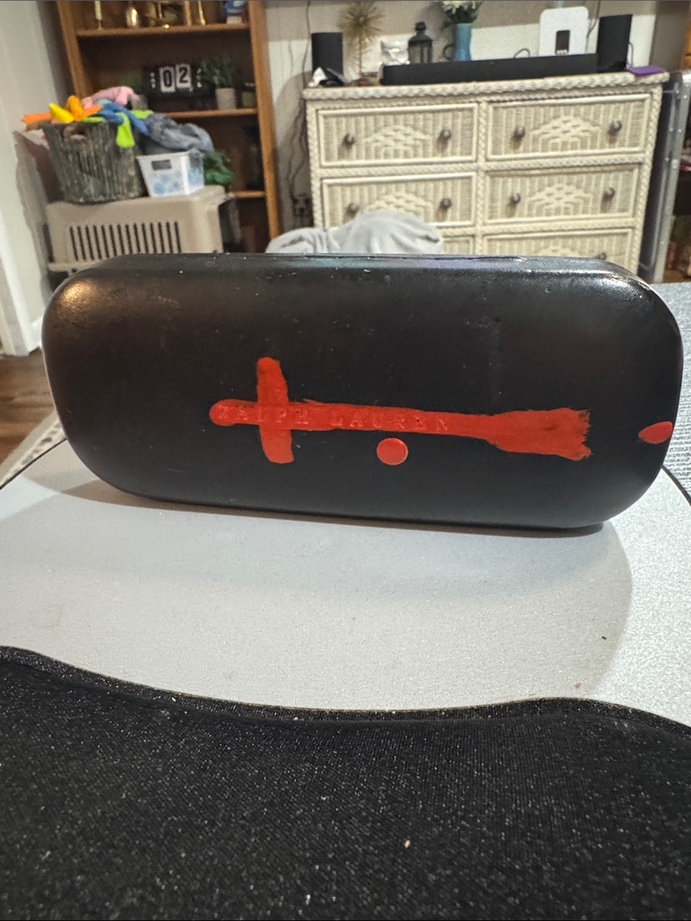 Ralph Lauren Black Eyeglass Case with Red Graphic Detail